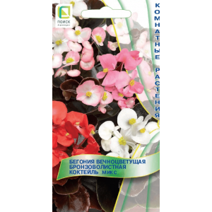 Семена цветов Бегония вечноцветущая бронзоволистная Коктейль Микс, 25шт, ПОИСК